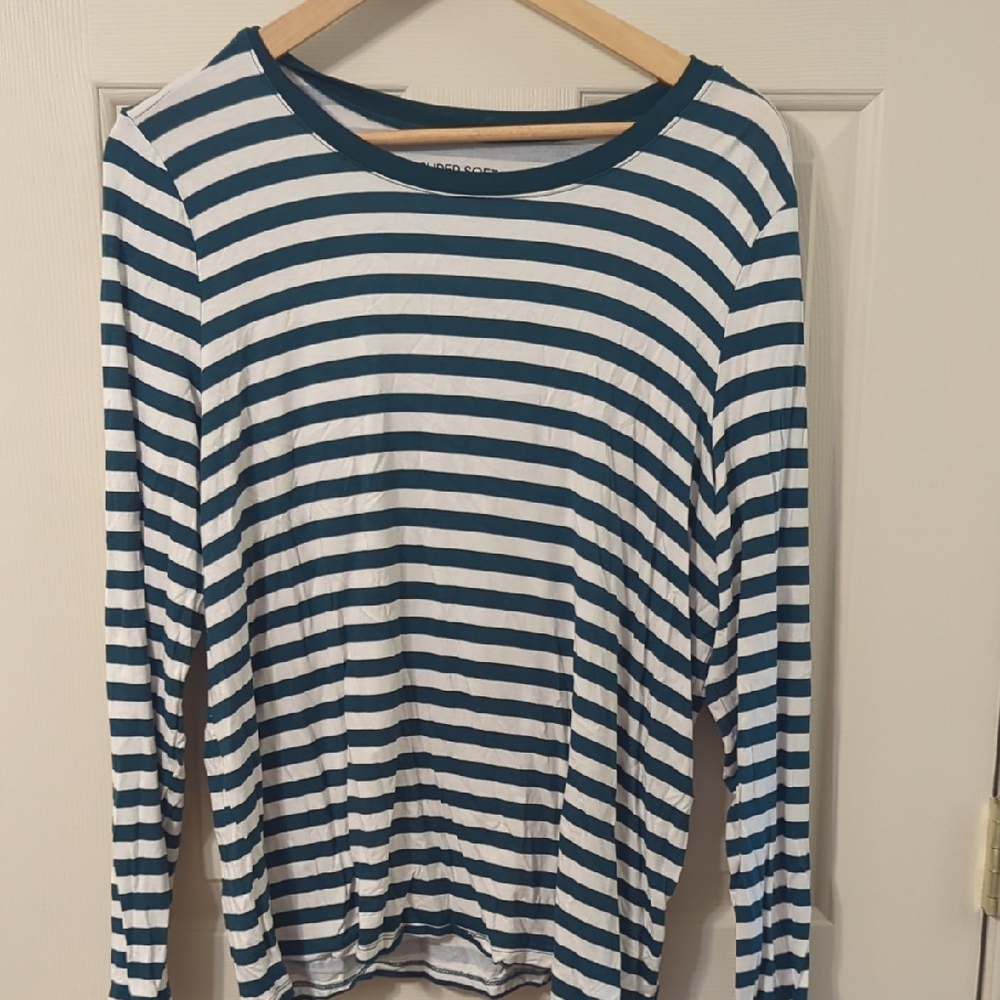 Torrid Teal and White Striped Long Sleeve Tee